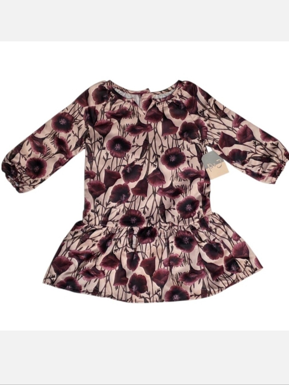 Pastourelle By Pippa & Julie Long Sleeve Floral Satin Kids Dress Pink Girls 3t